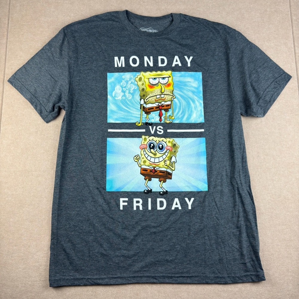 Nickelodeon SpongeBob SquarePants Monday vs Friday T-Shirt Mens L Gray Cartoon